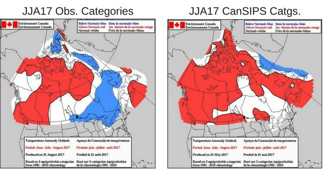 Image shows two images, maps of Canada, and the accuracy of the forecast predictions.