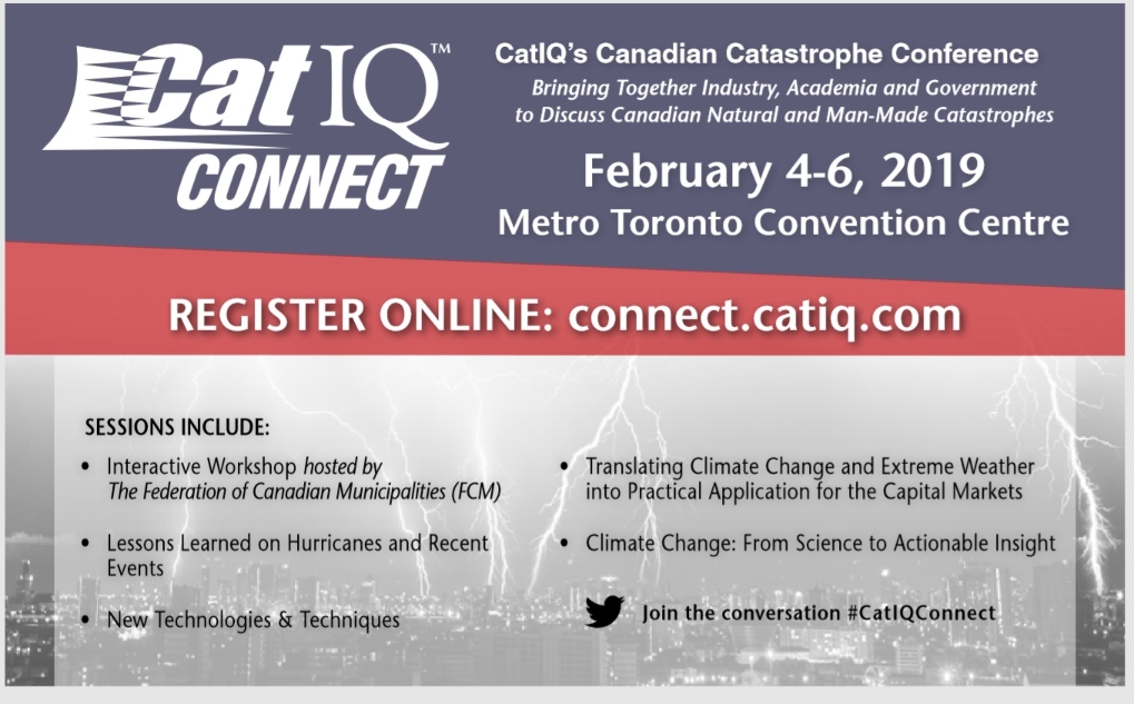 Advertisement for CatIQ's Connect conference for catastrophes and insurance industry