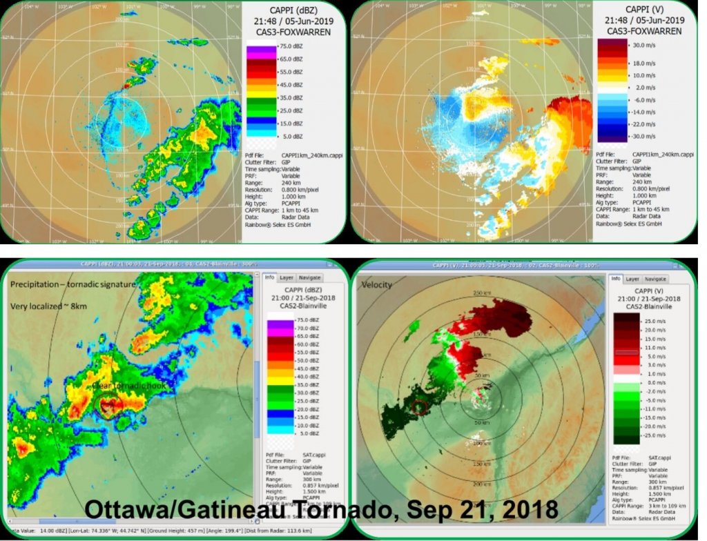 Four maps showing computer generated radar data