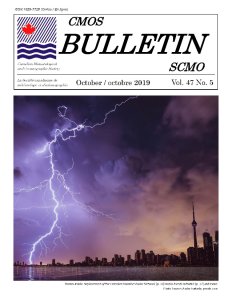 Cover image of CMOS Bulletin Vol.47. No.5 shows a Toronto skyline with lightening