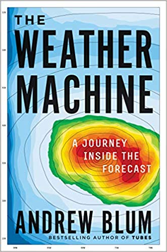 Cover of the Weather Machine shows barotropic lines, with blue on the edges to red in the centre, as in a weather forecast.